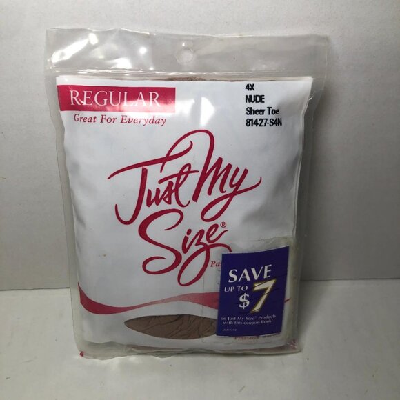 Just My Size Regular Size 4x Nude Sheer Toe Panty Hose Plus Size - Picture 1 of 7